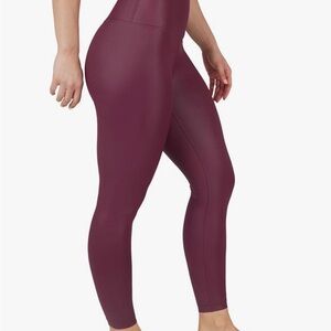 Women's Burgundy Faux Leather Leggings | Matte, High Waisted | XL